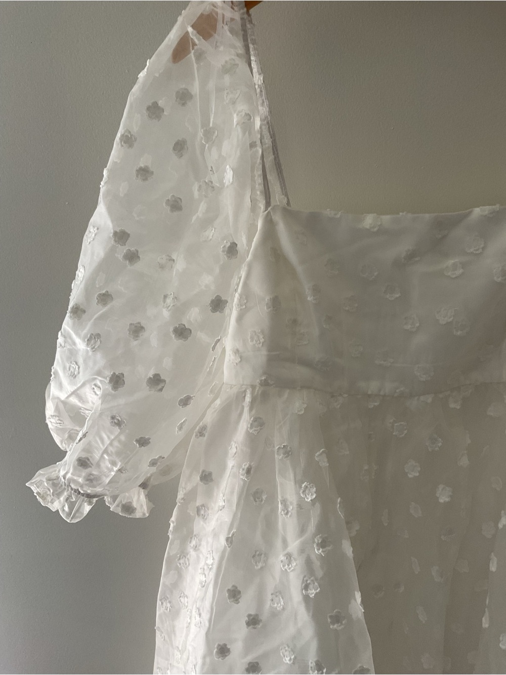 Lulus Effervescent Charm White Organza Floral Babydoll Puff Sleeve Mini Dress - Picture 6 of 14